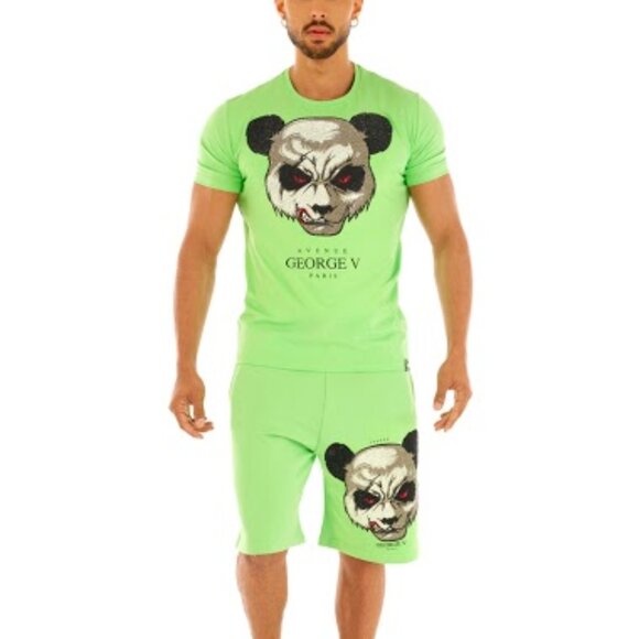 Avenue George V Paris Short Set Men's 2 piece set Green Teddy Bear Rhinestone XL - Picture 1 of 7